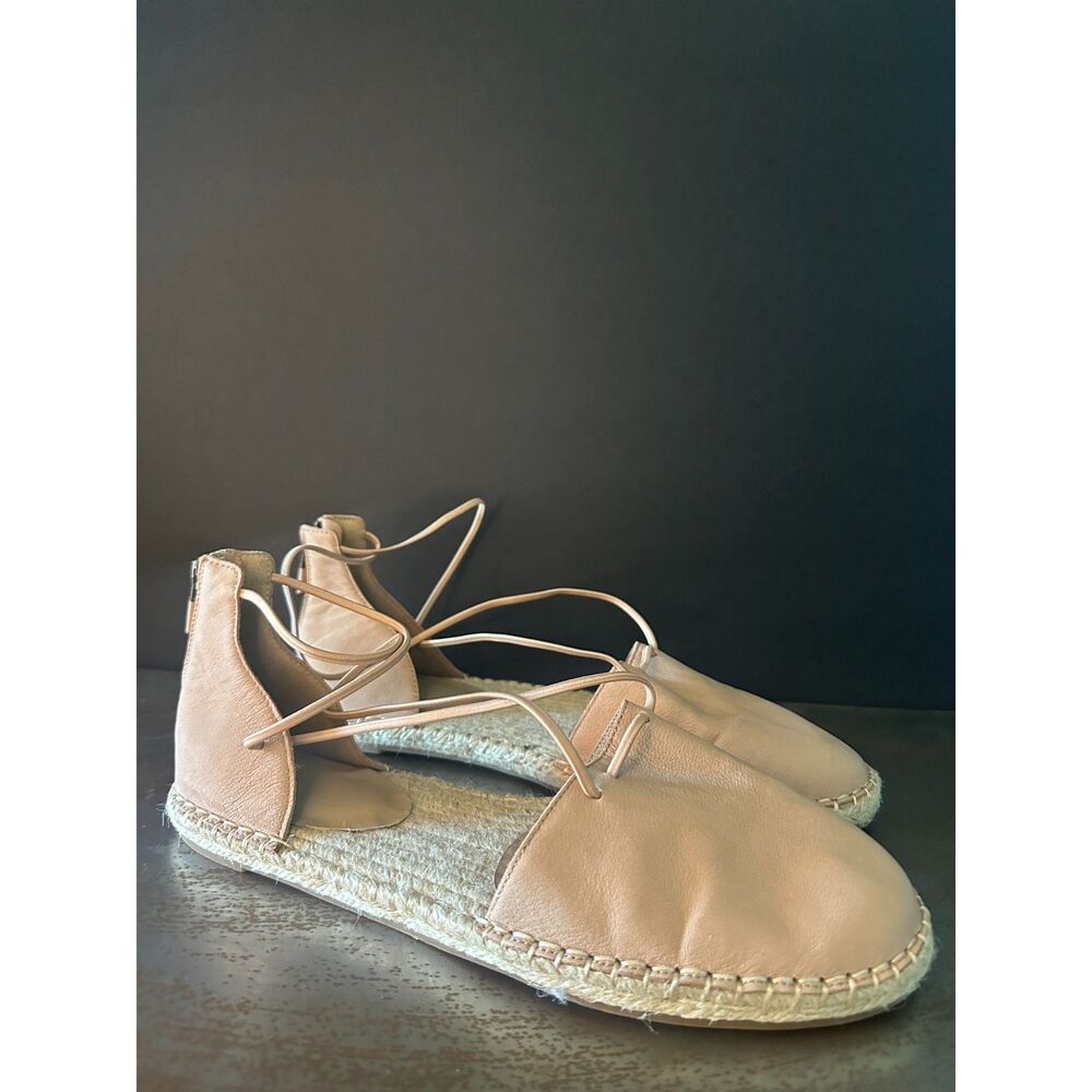 Eileen Fisher Flat Sandal 11 Lace Up Espadrille Minimalist Vacation Nude Tan Lee